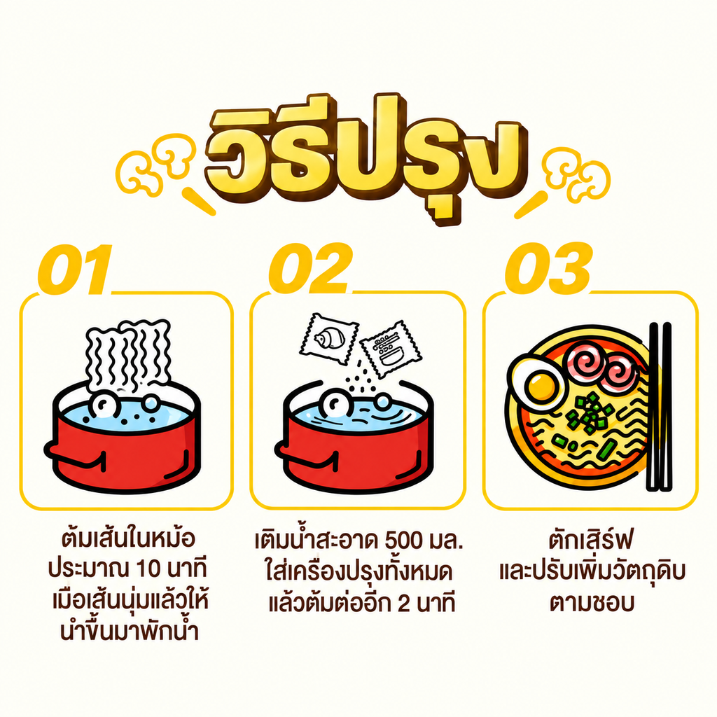 မူရင်းအရသာ (အဝါရောင်အထုပ်) 400 ဂရမ် ချက်ပြုတ်နည်း အဆင့် ၃ ဆင့်